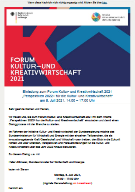 Vorschau Programm Forum Kultur- und Kreativwirtschaft 2021