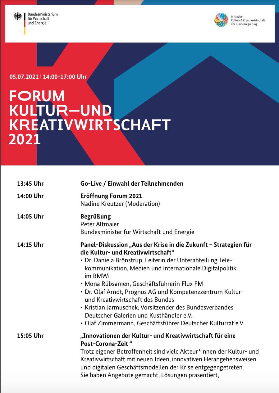 Vorschau Programm Forum Kultur- und Kreativwirtschaft 2021