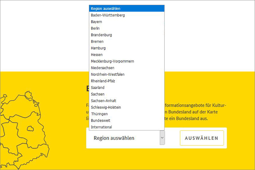 Erklärbild Start-Seite: Region auswählen