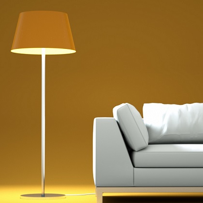 Wohndesign - weisses Sofa mit Lampe